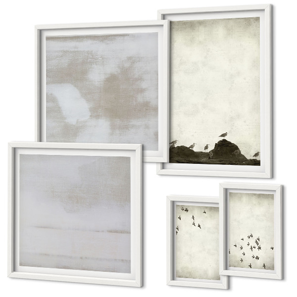 Ensemble de 5 tableaux Oiseaux minimalistes en vol