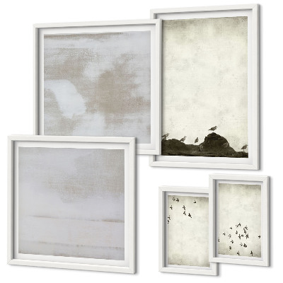 Ensemble de 5 tableaux Oiseaux minimalistes en vol