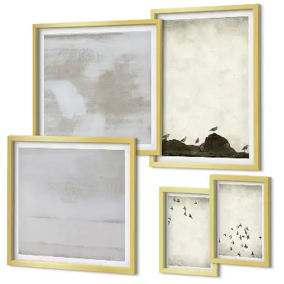 Oiseaux minimalistes en vol ensemble de 5 tableaux