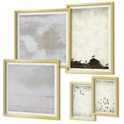 Ensemble de 5 tableaux Oiseaux minimalistes en vol