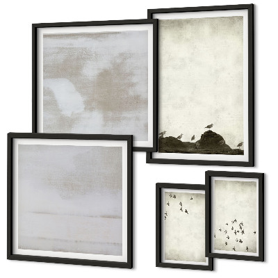 Ensemble de 5 tableaux Oiseaux minimalistes en vol