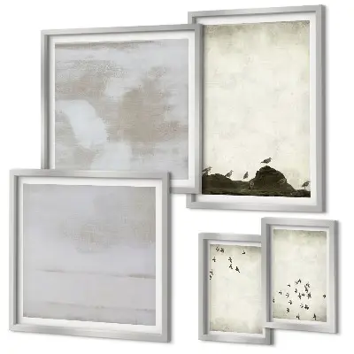 Oiseaux minimalistes en vol ensemble de 5 tableaux