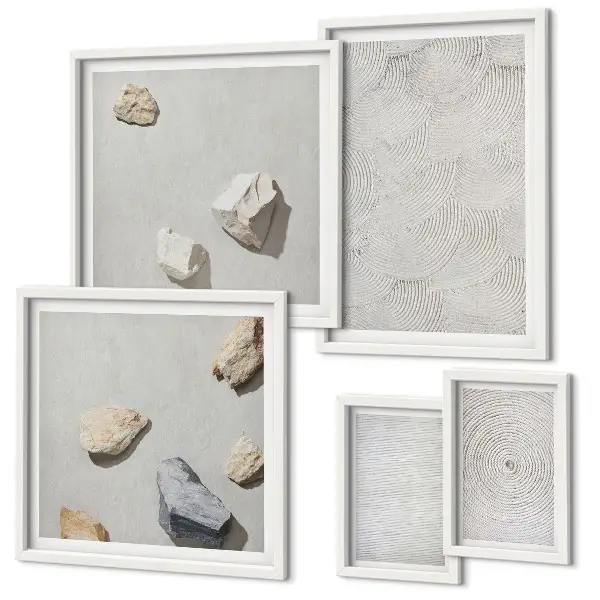 Ensemble de 5 tableaux représentant des pierres géométriques en carton