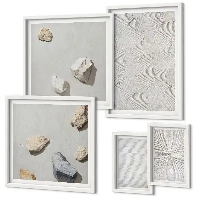 Ensemble de 5 tableaux représentant des pierres géométriques en carton