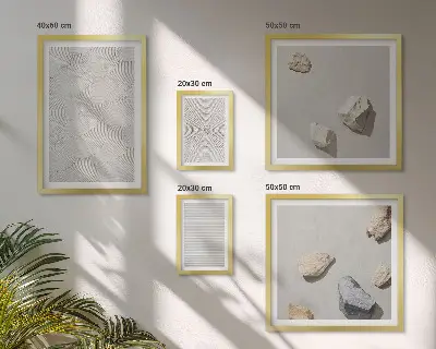 Ensemble de 5 tableaux représentant des pierres géométriques en carton