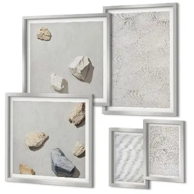 Ensemble de 5 tableaux représentant des pierres géométriques en carton