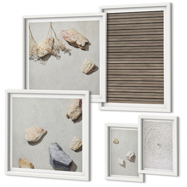 Ensemble de 5 tableaux Textures naturelles bois pierres
