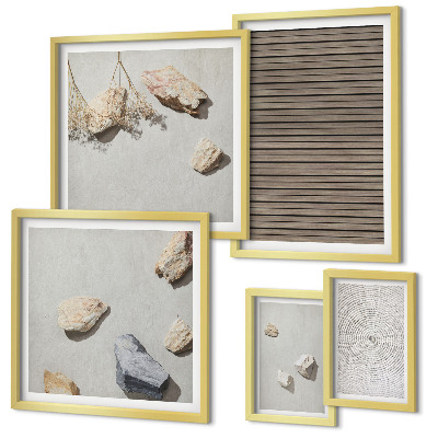 Ensemble de 5 tableaux Textures naturelles bois pierres