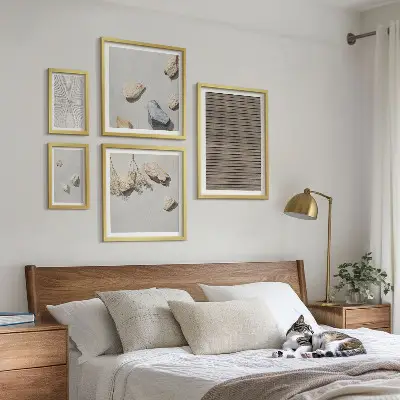 Ensemble de 5 tableaux textures naturelles de bois et de pierres