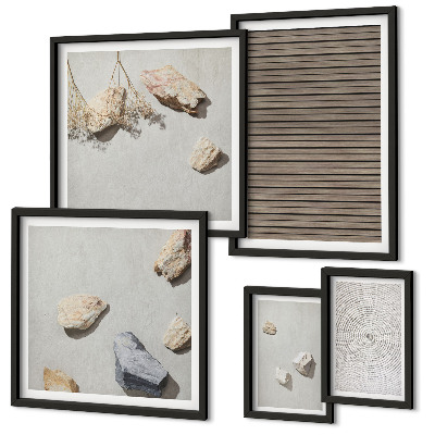 Ensemble de 5 tableaux Textures naturelles bois pierres