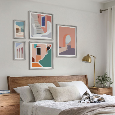 Lot de tableaux encadrés Graphismes architecturaux pastel
