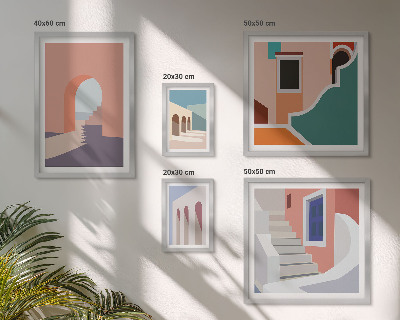 Lot de tableaux encadrés Graphismes architecturaux pastel