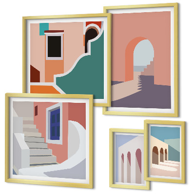 Lot de tableaux encadrés Graphismes architecturaux pastel
