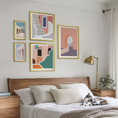 Lot de tableaux encadrés Graphismes architecturaux pastel