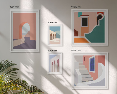 Lot de tableaux encadrés Graphismes architecturaux pastel