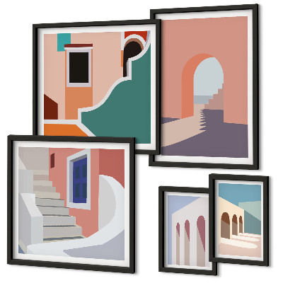 Lot de tableaux encadrés Graphismes architecturaux pastel
