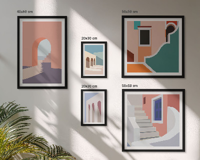 Lot de tableaux encadrés Graphismes architecturaux pastel