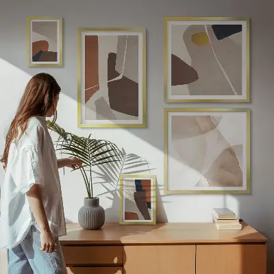 Lot de tableaux encadrés motifs abstraits modernes