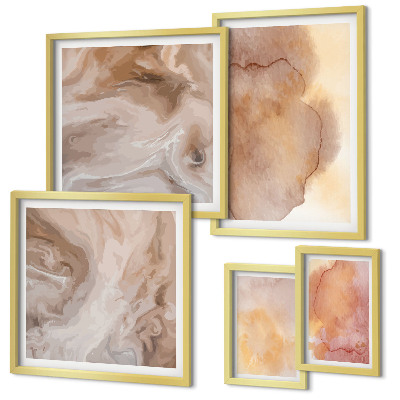Lot de tableaux encadrés Textures colorées à l'aquarelle aux tons chauds