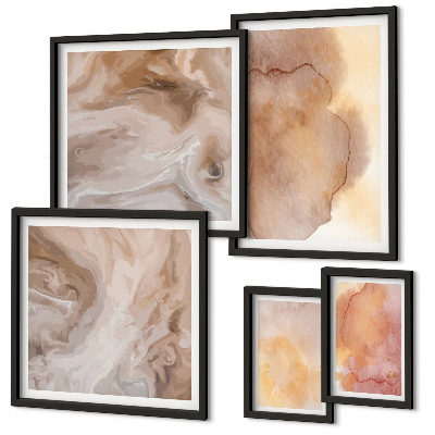 Lot de tableaux encadrés Textures colorées à l'aquarelle aux tons chauds