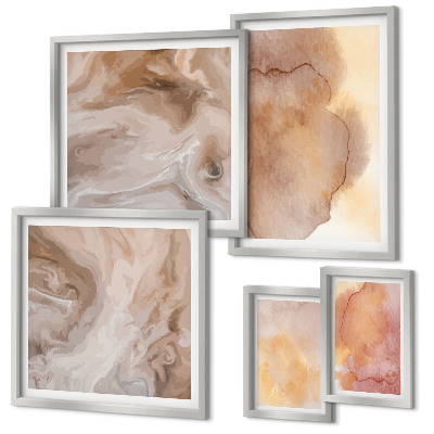 Lot de tableaux encadrés Textures colorées à l'aquarelle aux tons chauds