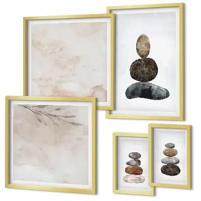 Lot de tableaux encadrés motif empilement de pierres style bohème
