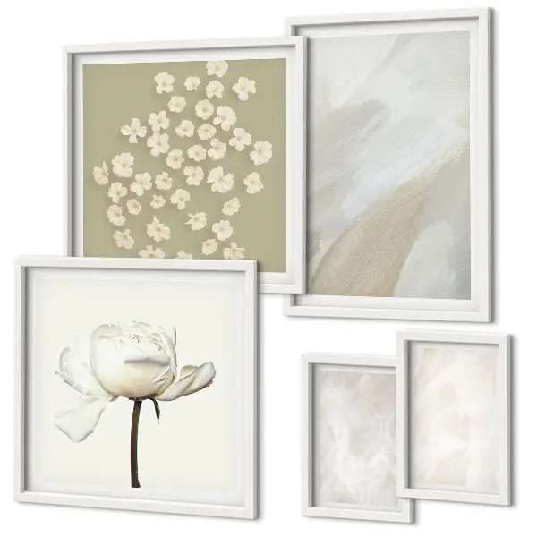 Lot de tableaux encadrés motifs fleurs et textures bohèmes tendance