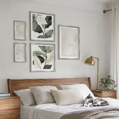 Ensemble de 5 tableaux peintures abstraites au style bohème aux couleurs vives