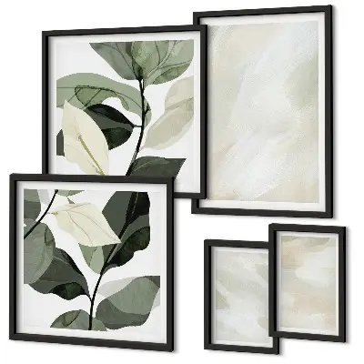 Ensemble de 5 tableaux peintures abstraites au style bohème aux couleurs vives