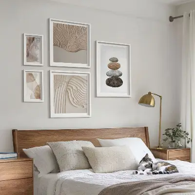 Ensemble de 5 tableaux formes abstraites pastel