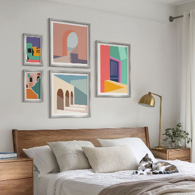 Lot de tableaux encadrés Illustrations colorées de la ville