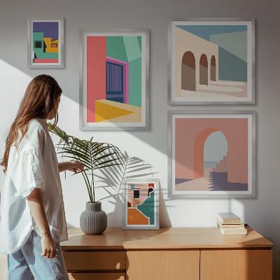 Lot de tableaux encadrés Illustrations colorées de la ville