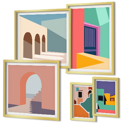 Lot de tableaux encadrés Illustrations colorées de la ville