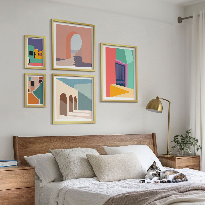 Lot de tableaux encadrés Illustrations colorées de la ville