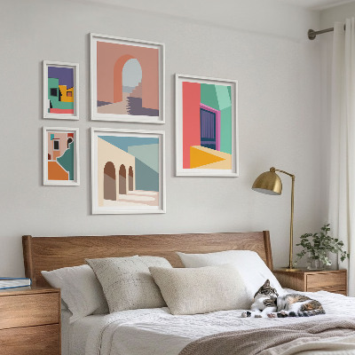 Lot de tableaux encadrés Illustrations colorées de la ville