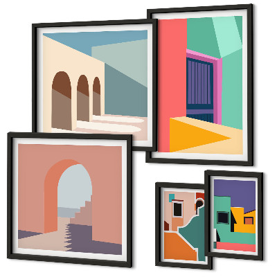 Lot de tableaux encadrés Illustrations colorées de la ville