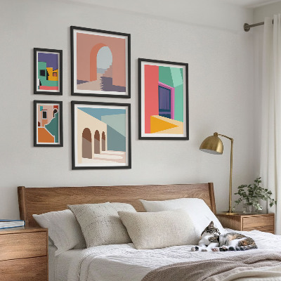 Lot de tableaux encadrés Illustrations colorées de la ville