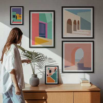 Lot de tableaux encadrés Illustrations colorées de la ville