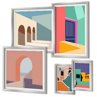 Lot de tableaux encadrés Illustrations colorées de la ville