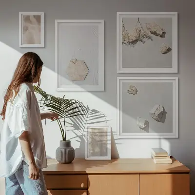 Ensemble de 5 tableaux aux textures naturelles et subtiles style bohème