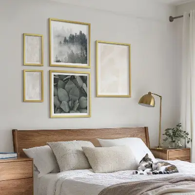 Lot de tableaux encadrés motifs géométriques pastel effet pierre