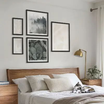 Lot de tableaux encadrés motifs géométriques pastel effet pierre