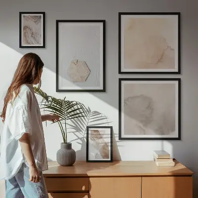 Lot de tableaux encadrés représentant une abstraction de la nature par un designer