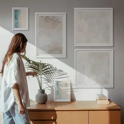 Ensemble de 5 tableaux motif texture aquarelle subtile