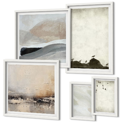 Ensemble de 5 tableaux Oiseaux, rochers, coups de pinceau, décorations