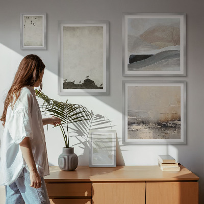 Ensemble de 5 tableaux Oiseaux, rochers, coups de pinceau, décorations