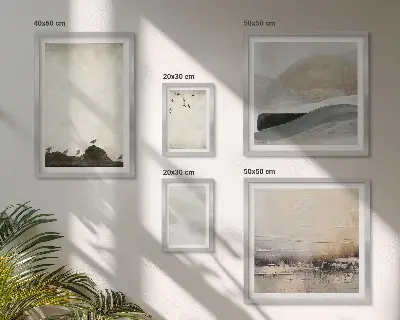 Ensemble de 5 tableaux représentant des oiseaux et des rochers avec des coups de pinceau décoratifs