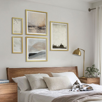 Ensemble de 5 tableaux Oiseaux, rochers, coups de pinceau, décorations