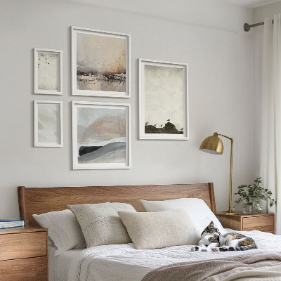 Ensemble de 5 tableaux Oiseaux, rochers, coups de pinceau, décorations