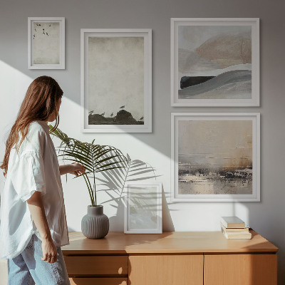 Ensemble de 5 tableaux Oiseaux, rochers, coups de pinceau, décorations